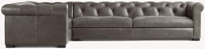 Shown in Italian Berkshire Walnut; sectional consists of 1 left-arm return sofa and 1 right-arm sofa. Cushion configuration may vary by component.