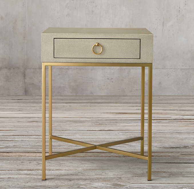 Graydon Shagreen Square Bedside Table With Metal Base