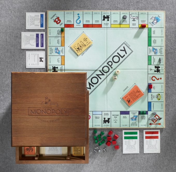 vintage monopoly game wooden box