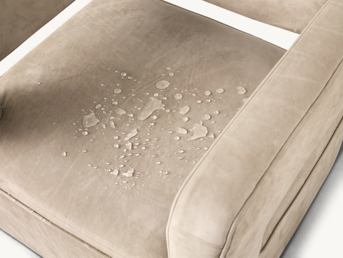 Italian Veneto leather features a moisture-repellent finish that helps spills bead up for easy cleaning. Wipe spills immediately to prevent staining.