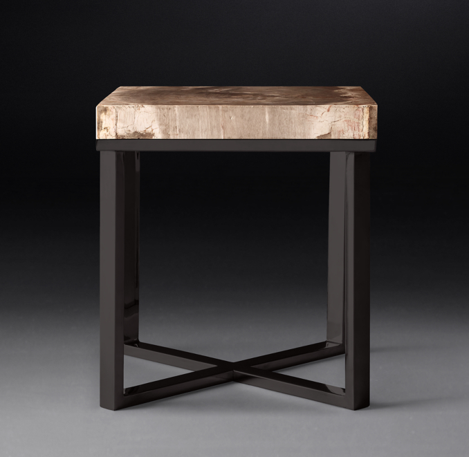 1970s Petrified Wood Slab Square Side Table
