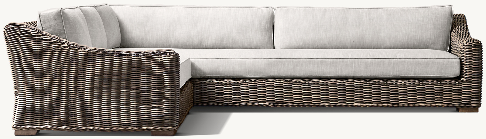 Shown in Terra. Cushions (sold separately) shown in Dove Perennials&#174; Performance Textured Linen Weave. Sectional consists of 1 two-seat left-arm sofa and 1 four-seat right-arm return sofa.