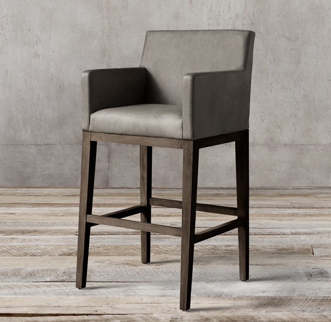 Track Arm Leather Bar & Counter Stool