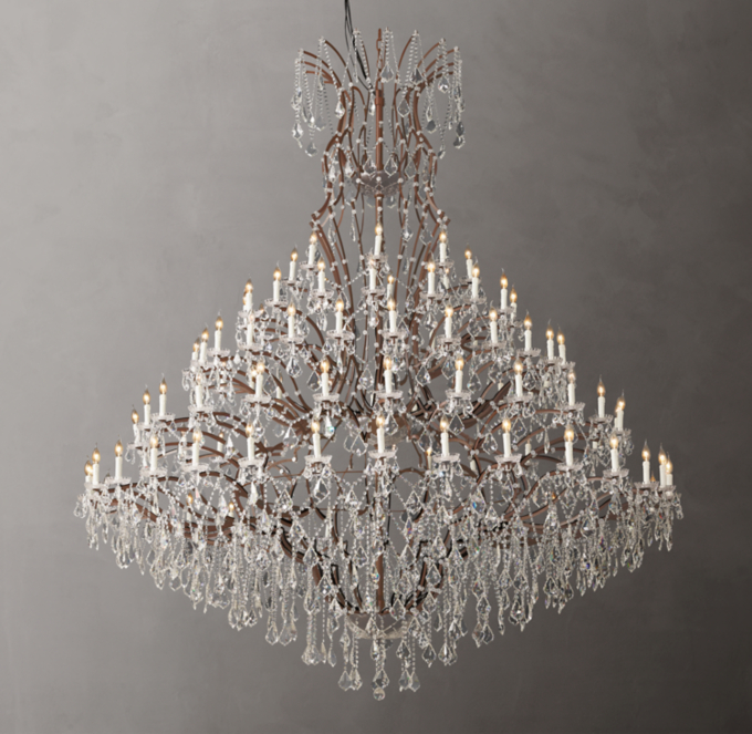 19th C. Rococo Iron & Crystal Round Chandelier 101\"