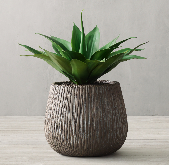 Faux Agave Plant & Carved Concrete Vessel Small