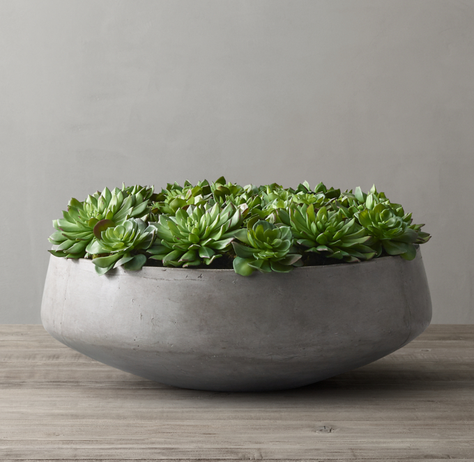 Faux Succulent Plant & Cast Concrete Bowl - Large | RH