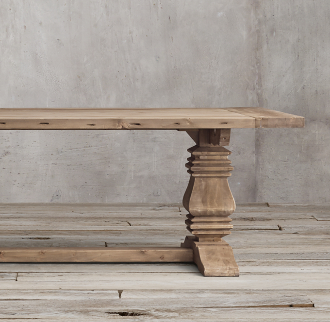 Salvaged Wood Trestle Rectangular Extension Dining Table