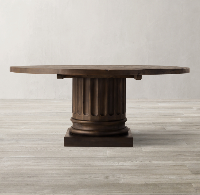 Front view of Salvaged Wood Architectural Column Round Dining Table 