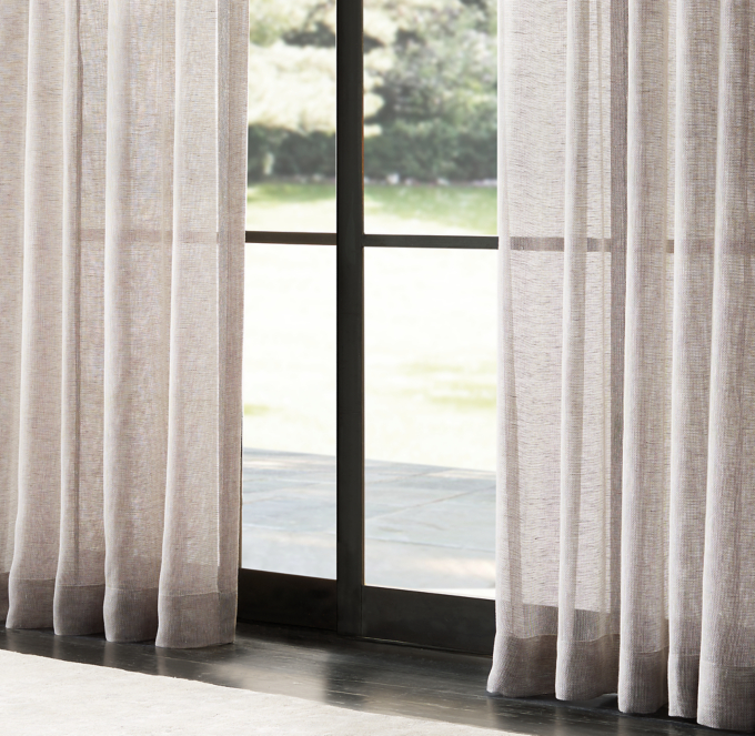 RHAFAYRE Set of 2 Khaki Sheer Curtains in Linen Effect - Eyelet