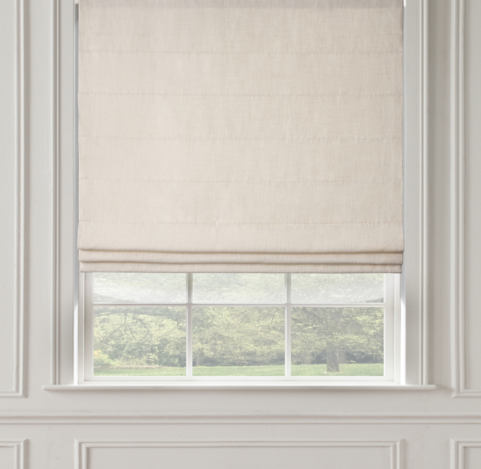Front view of Belgian Linen Textural Basket Weave Tailored Roman Shade 