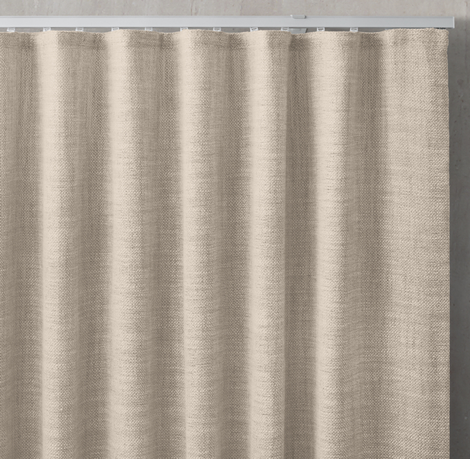 Front view of Custom Belgian Linen Textural Basket Weave Ripple-Fold Drapery 