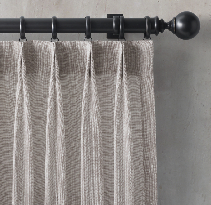 Front view of Custom Italian Linen Mesh Sheer 2-Fold Tailored-Pleat Drapery 