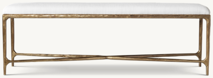 60&#34;W bench shown in White Belgian Linen with Forged Brass finish.