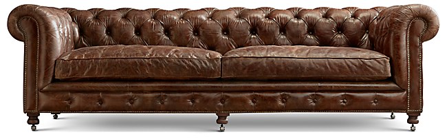 Kensington Leather Sofa, Vintage Cigar Leather Sofa
