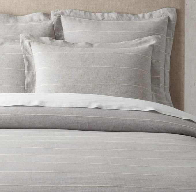 Embroidered Stripe Linen Duvet Cover