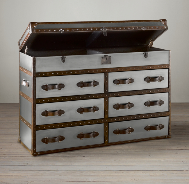 Mayfair Steamer Trunk Double Chest - Brushed Steel