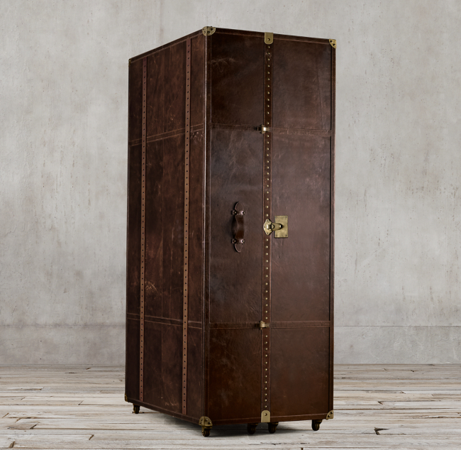 Unique Wardrobe Cabinet Steamer Trunk Armoire Vintage Style 