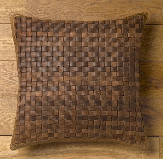 Basket Weave Leather Pillow Cover Brown Restoration Hardware