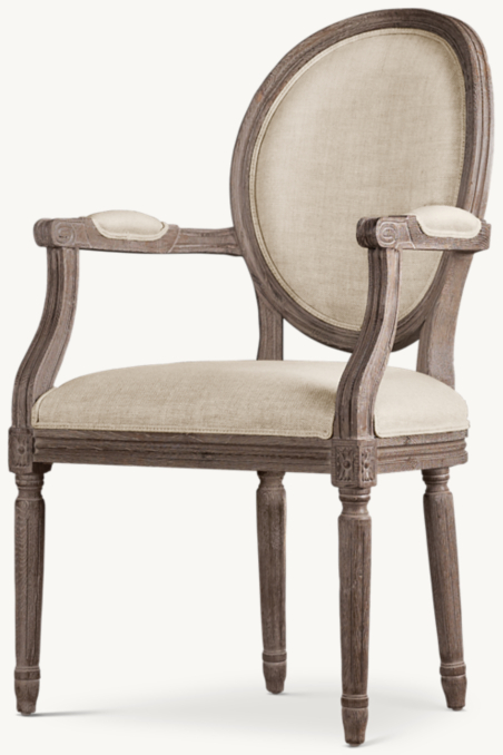 Three Quarter view of Vintage French Round Fabric Armchair 