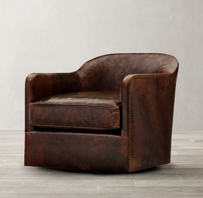 1950s French Tuxedo Leather Swivel Club Chair