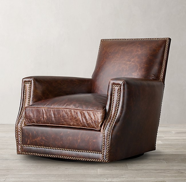 Marcel Leather Swivel Club Chair, Club Chair Leather