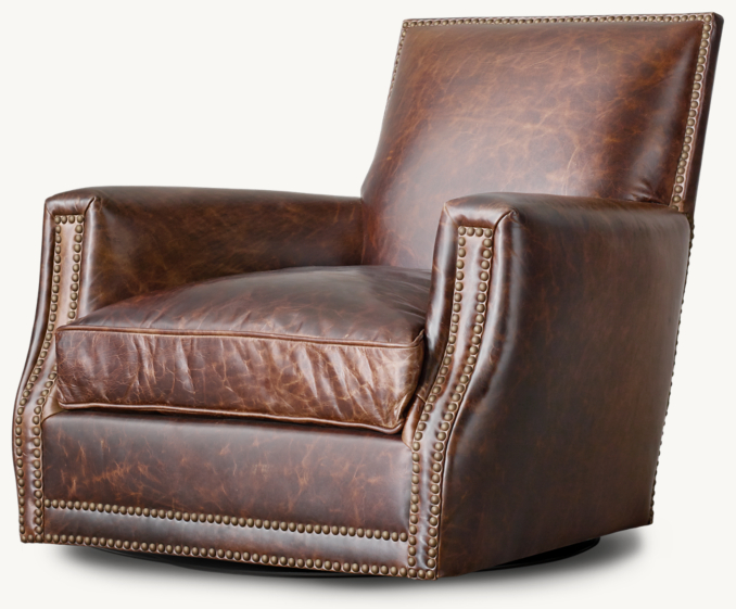 Three Quarter view of Marcel Leather Swivel Club Chair 