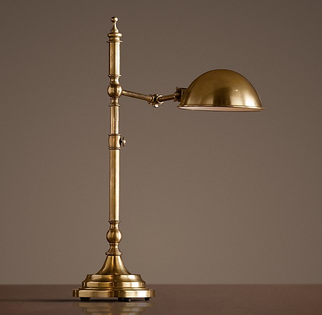 Franklin Pharmacy Task Table Lamp, Antique Brass Metal Adjustable Pole Pharmacy Desk Lamp