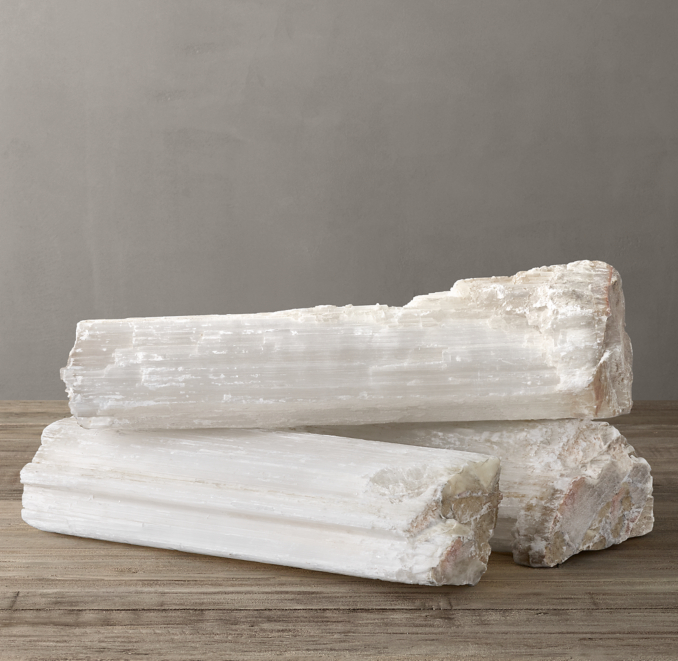 Front view of Hand-Carved Selenite Fireplace Logs 