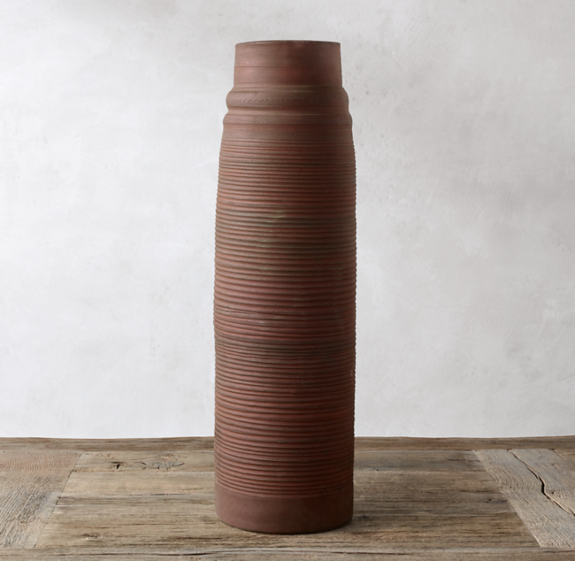 Midcentury Ribbed Stoneware Vase Large