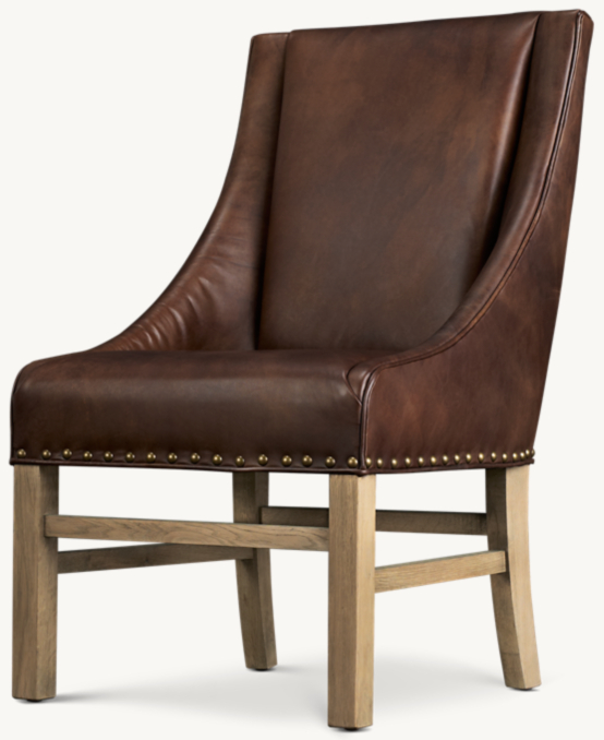 Three Quarter view of Nailhead Leather Dining Armchair 