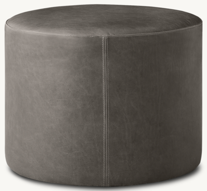 Small Cooper Leather Round Ottoman