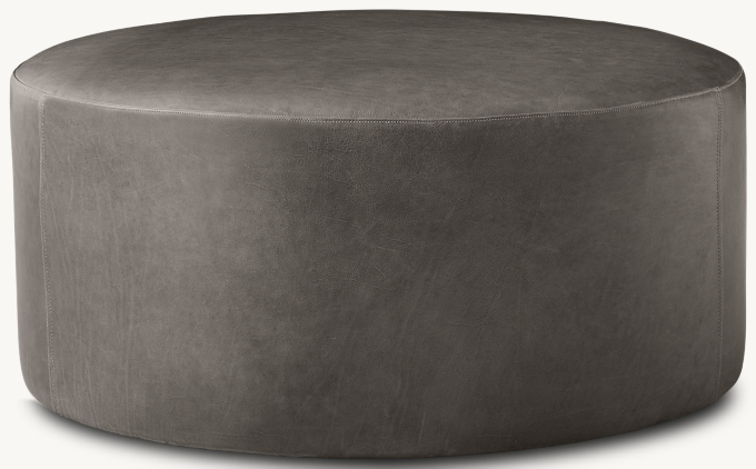 Large Cooper Leather Round Ottoman