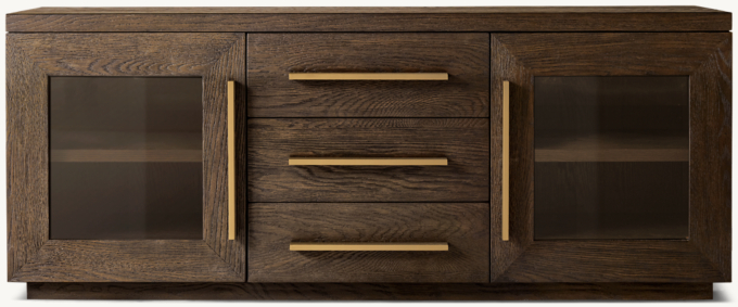 Machinto Glass Double-door Media Console With Drawers