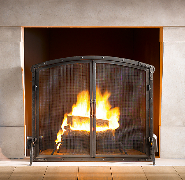 Rivet Hearth Arched Screen with Doors and Tools