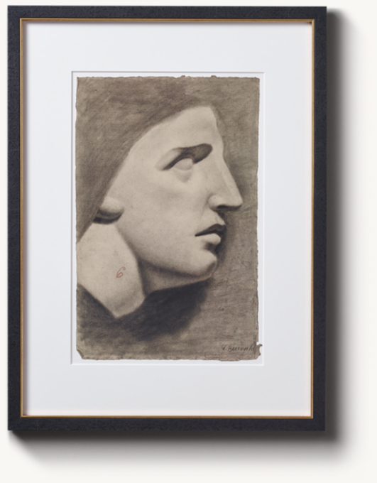 20th C. Italian Male Profiles in Charcoal 3