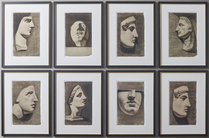 20th C. Italian Male Profiles in Charcoal 1-8 Collection