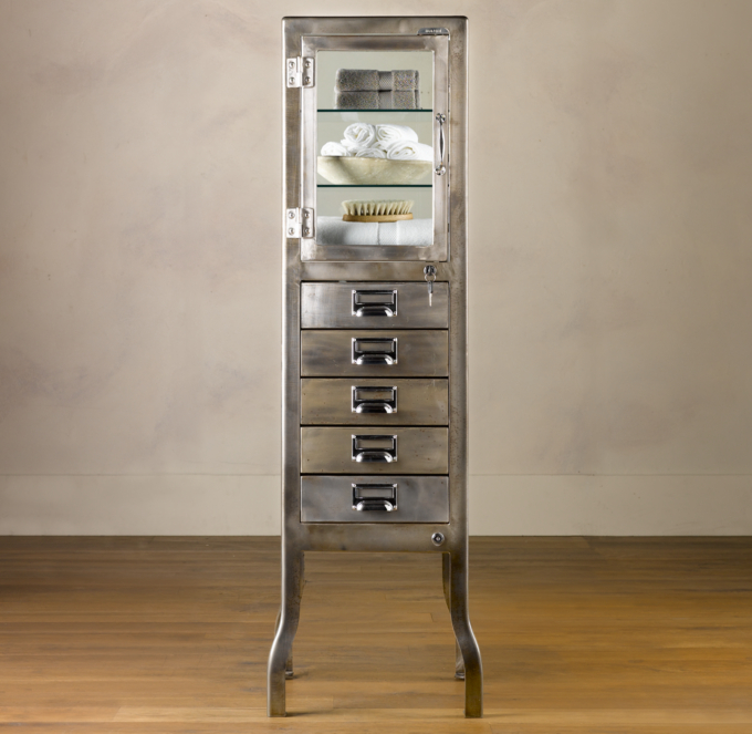 Pharmacy Large Bath Cabinet with Drawers Burnished Steel