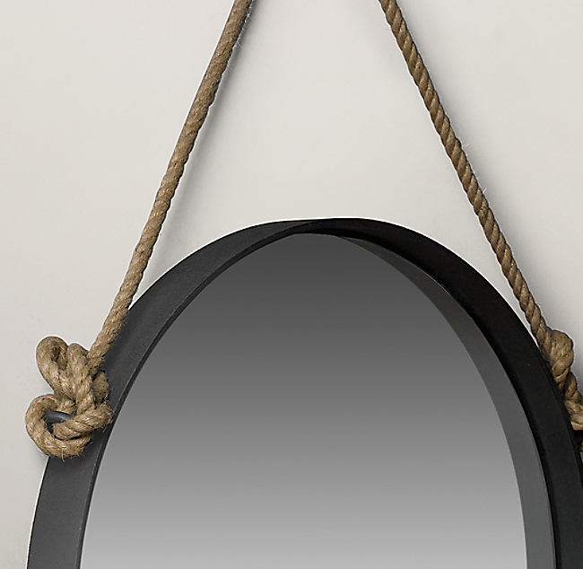 Iron And Rope Mirror, Large Black Round Mirror With Rope
