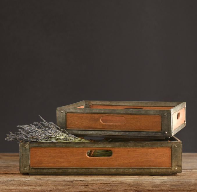 Mailroom Wood and Metal Tray
