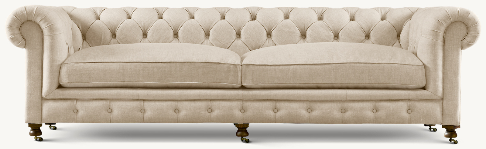 Shown in Sand Belgian Linen. Cushion configuration varies by frame size.