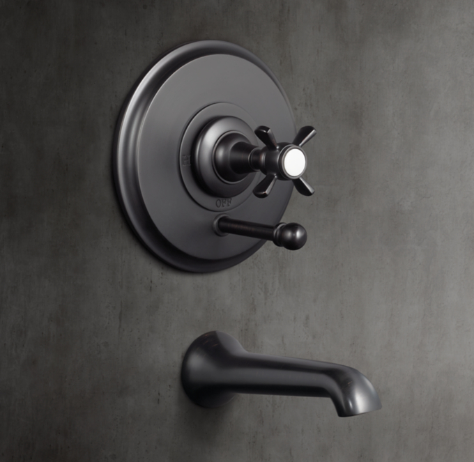 Vintage Cross-Handle Balanced-Pressure Tub & Shower Valve & Trim Set With Bath Spout