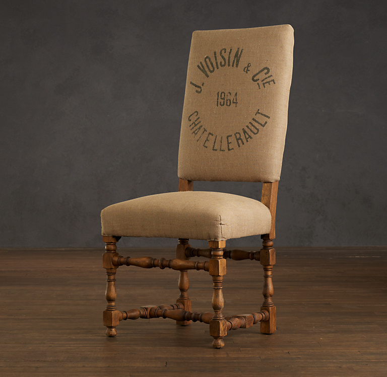 1890 English Baroque Printed Burlap Side Chair | RH 1890 English Baroque Printed Burlap Side Chair | RH