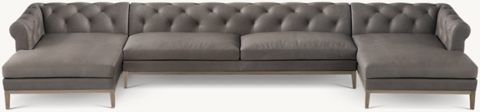 Italia Leather Chesterfield Customizable Sectional - Oak Base