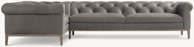 Italia Leather Chesterfield Left-Arm L-Sectional - Oak Base