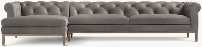 Italia Leather Chesterfield Left-Arm Sofa-Chaise Sectional - Oak Base