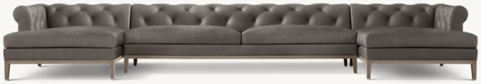 Italia Leather Chesterfield U-Chaise Sectional - Oak Base