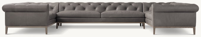 Italia Leather Chesterfield U-Sofa Sectional - Oak Base