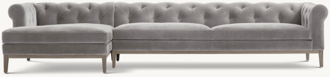 Italia Chesterfield Left-Arm Sofa-Chaise Sectional - Oak Base
