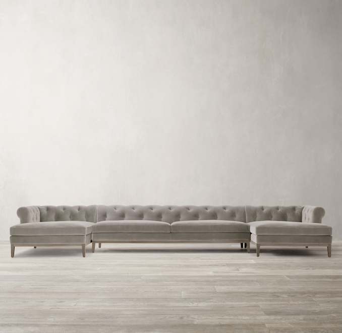 Three Quarter view of Italia Chesterfield Right-Arm Sofa - Oak Base 