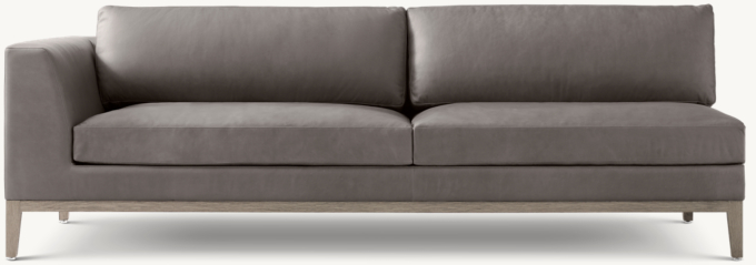 Front view of Italia Leather Taper Arm Left-Arm Sofa - Oak Base 